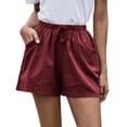 thumbnail image 2 of Resicozy Women Casual Linen Shorts Drawstring Comfy Elastic Waist Shorts Summer Pull On Short with Pockets Wine XL, 2 of 7
