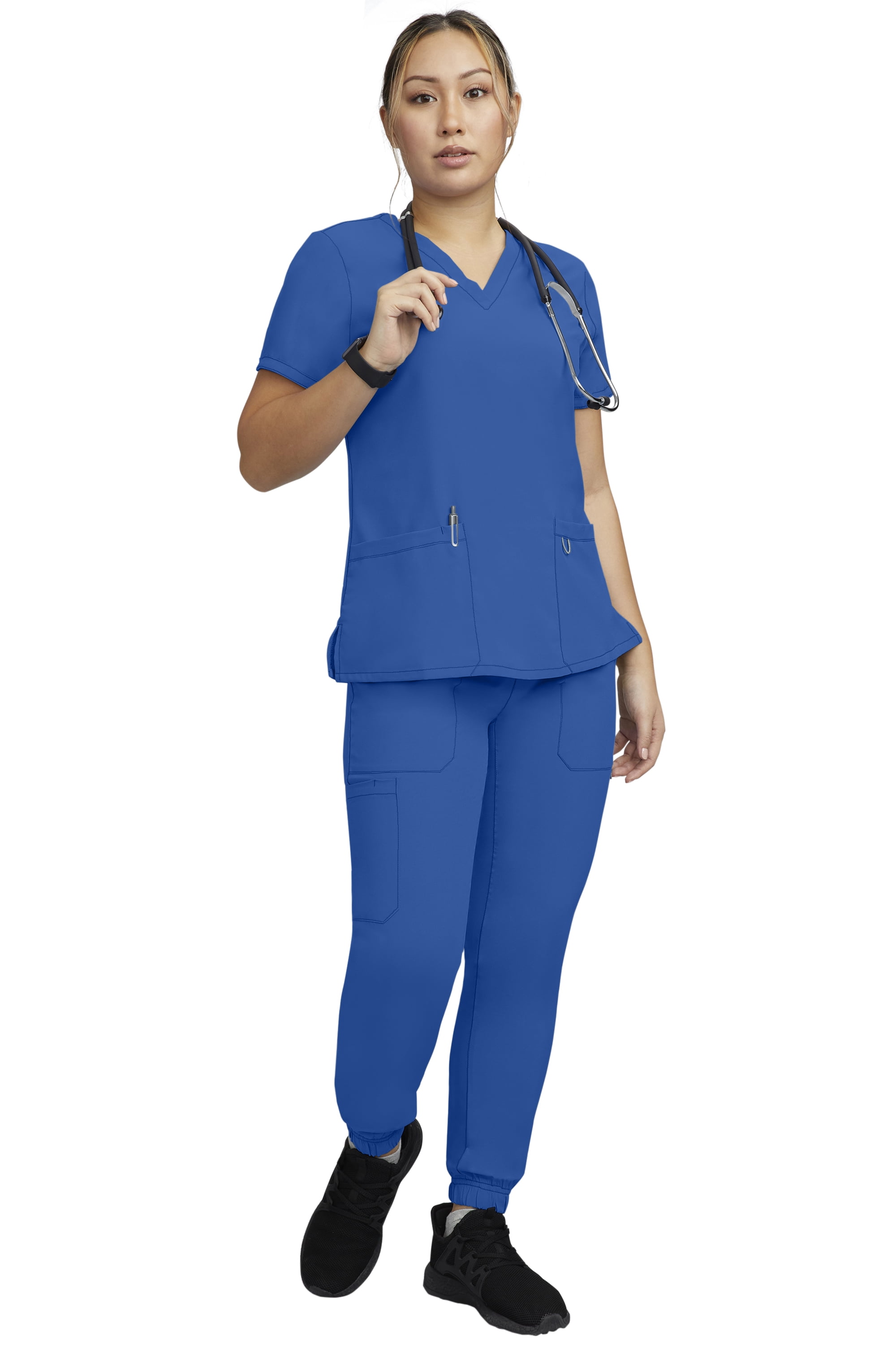 Stat Medical Wear Women’s Scrubs Set 2 Pocket VNeck Scrub Top with 5