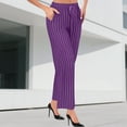 thumbnail image 5 of FUNUONY Women's Wide Leg Pants Flowy Pants for Women Casual Palazzo Trousers Loose Fit High Waisted Drawstring with Pocket New Large Sized Loose Striped Cotton and Linen Casual Trousers Purple L, 5 of 8