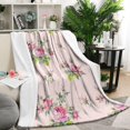 thumbnail image 2 of Soft & Warm Vintage Floral Throw Blanket: 50x60in Pink Rose Peony Design Blanket - Elegant Decor Blanket for Room, Couch - Unique Gift for Women, 2 of 5