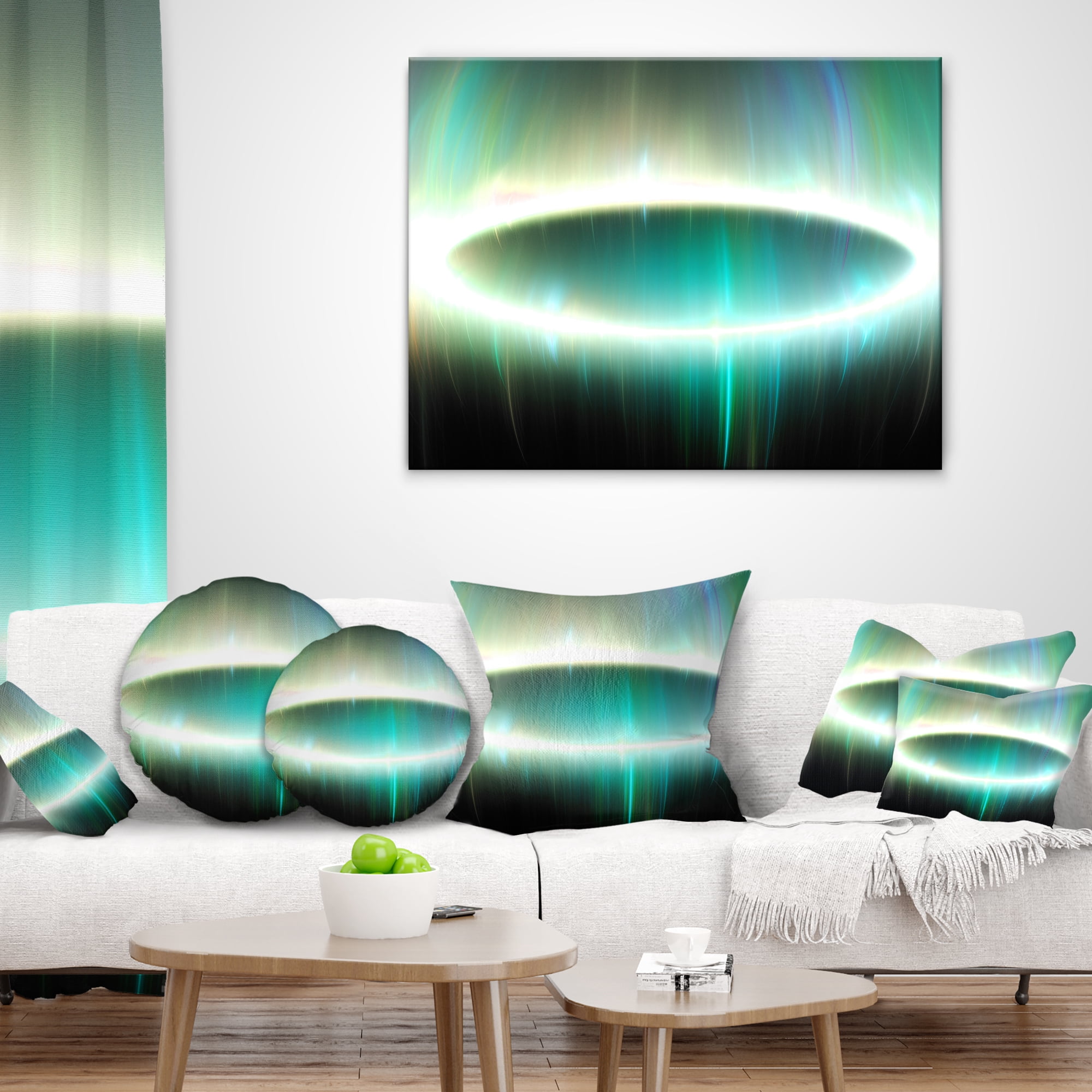 Designart Large Green Oval Fractal Light - Abstract Throw Pillow - 12x20