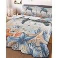 thumbnail image 3 of Quilts Twin-XL Size Bedding Set, Sea Turtle Coastal Lightweight Quilted Comforter, Summer Coral Starfish Blue Grey Wood Soft Reversible Bedspread Coverlet with Pillow Covers for All Season, 68" x 98", 3 of 7