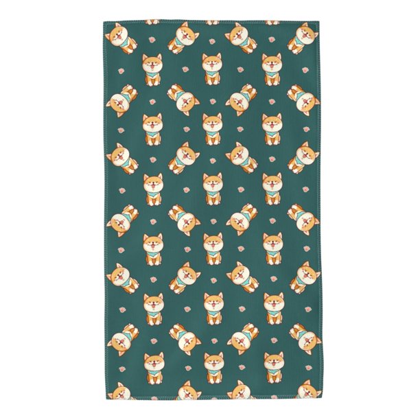Fotbe Cute Shiba Toalla Premium con Patrón, Toalla de Microfibra de Secado Rápido, Ligera y Altamente Absorbente (27.5x16in), Ideal para Uso Diario