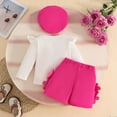 thumbnail image 5 of Juorvia Girls Toddler 3 Piece Outfits Knitted Loose Fitted Flowers Tops Shorts with Matching Beret Hat(18-19 Months,Hot Pink), 5 of 7