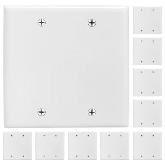 Cmple - [10 PACK] White Standard 2-Gang Blank Wall Plate, Standard Size, Polycarbonate Thermoplastic Panel GFCI Electrical Wall Plate Dual-Gang Cover