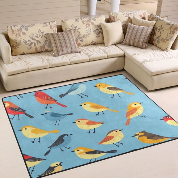 Birds in Blue Area Rug Washable 80 x 58 Floor Carpet Mat Non Slip for Bedroom Living Room Home Decor