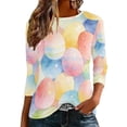 thumbnail image 2 of Women's Cotton T Shirts Oversized Crewneck Easter Printed 3/4 Sleeve Shirt Top Summer Casual Round Neck Plus Size Loose Comfy Going Out Tee Shirt, 2 of 9