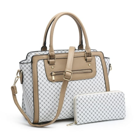 Tote Bag Purse Wallet Plaid Purses and Handbags for Women, POPPY Fashion Ladies PVC Top Handle Satchel Shoulder Tote Bags With Matching Wallet ()