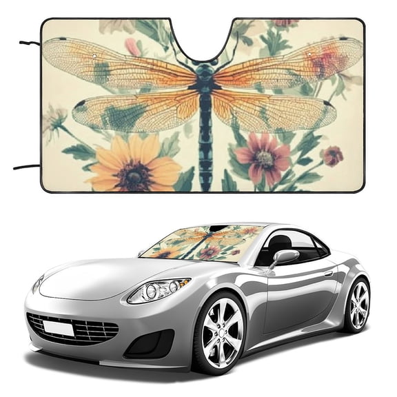 Qinduosi Sun Shade for Car Windshield Floral Dragonfly Foldable Car Sun Shade Windshield Car Sun Visor for SUV,Sedan,Truck Sunshades Front Windshield 51x28in