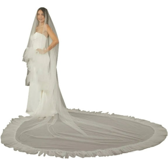 Wedding Veil Blusher Romantic Bridal Veils Cover Face Long Bride Cathedral Drop Veil Soft Tulle Hair Comb