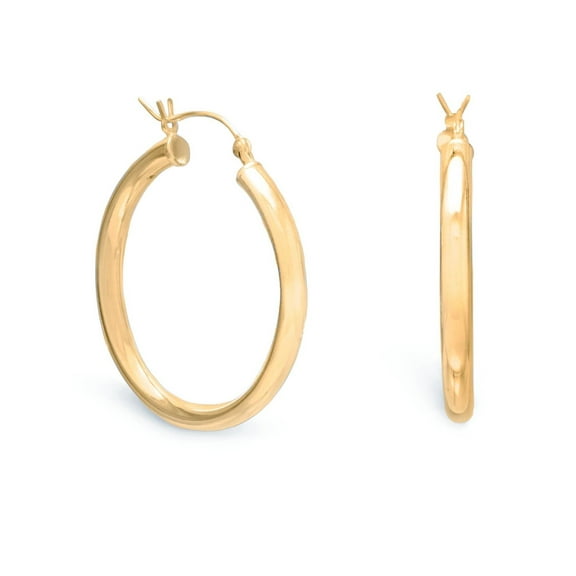 Hoop Earrings 3mm x 30mm 14k Yellow Gold-plated Sterling Silver