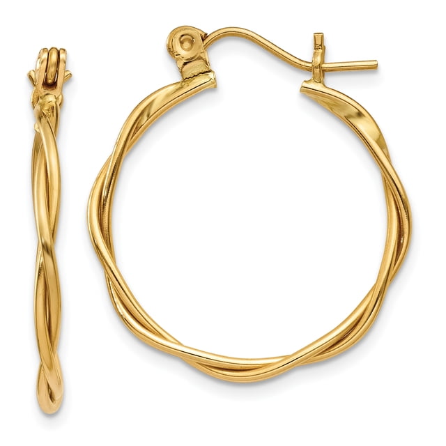 14k Yellow Gold Twisted Circle Hoop Earrings Round