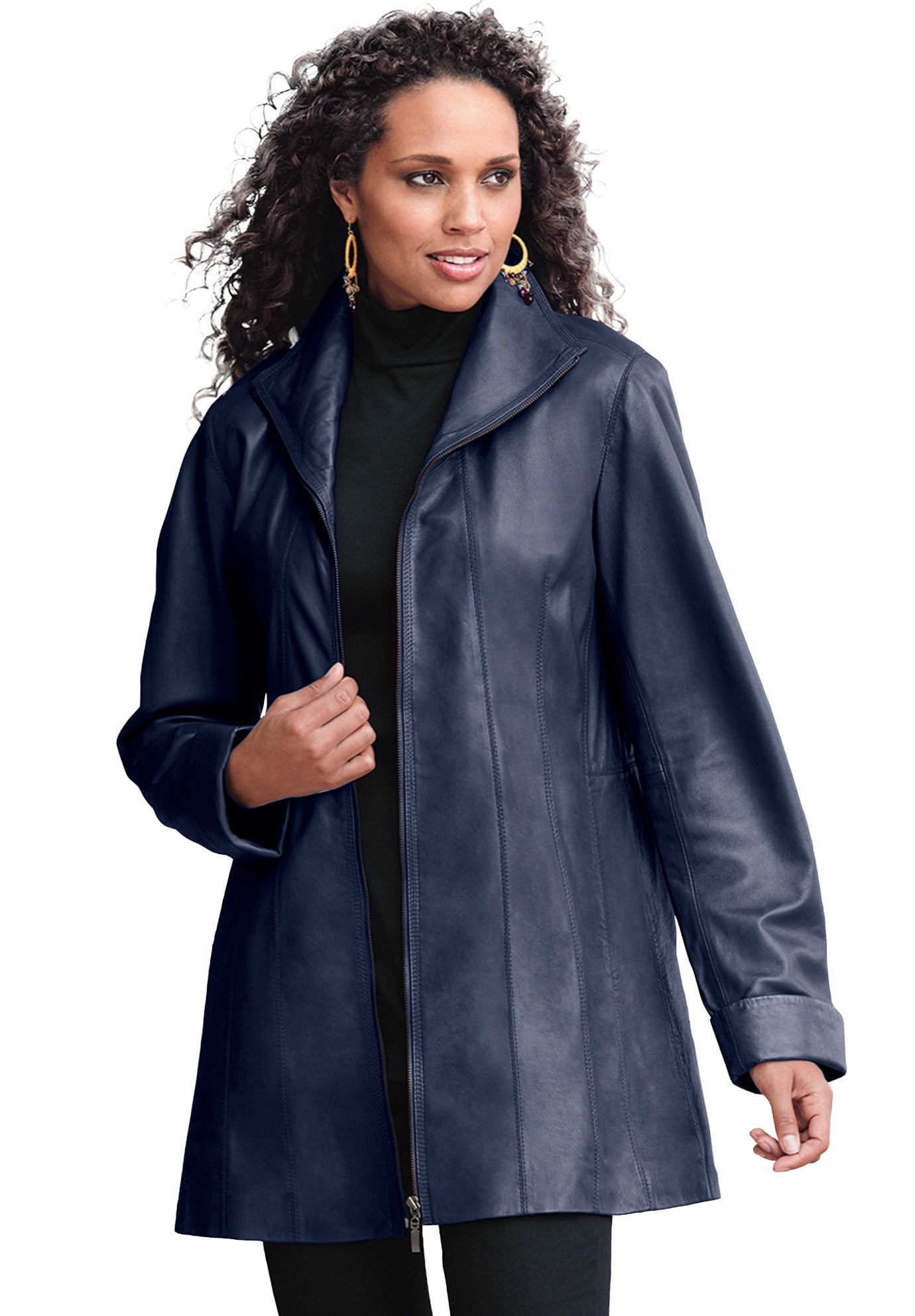 Skal makeup oprindelse Roaman's Women's Plus Size A-Line Leather Jacket Leather Jacket -  Walmart.com