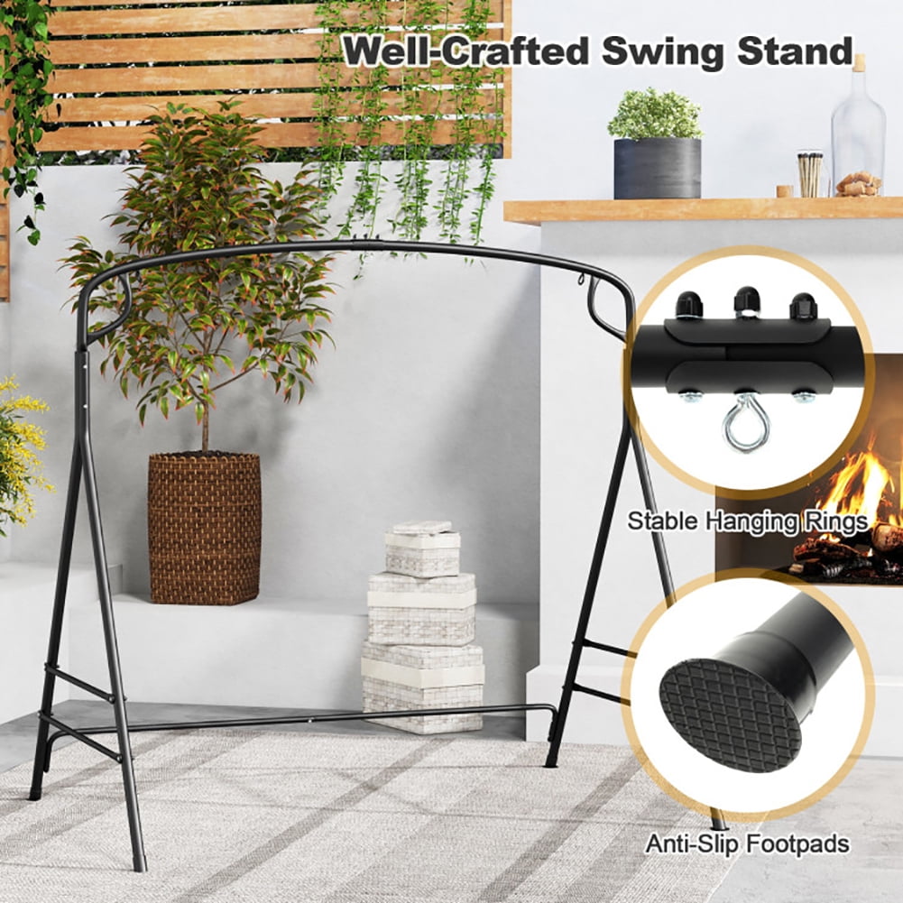 Aimee Lii Outdoor Metal Swing Frame with Extra Side Bars, Front Porch Swing, Black