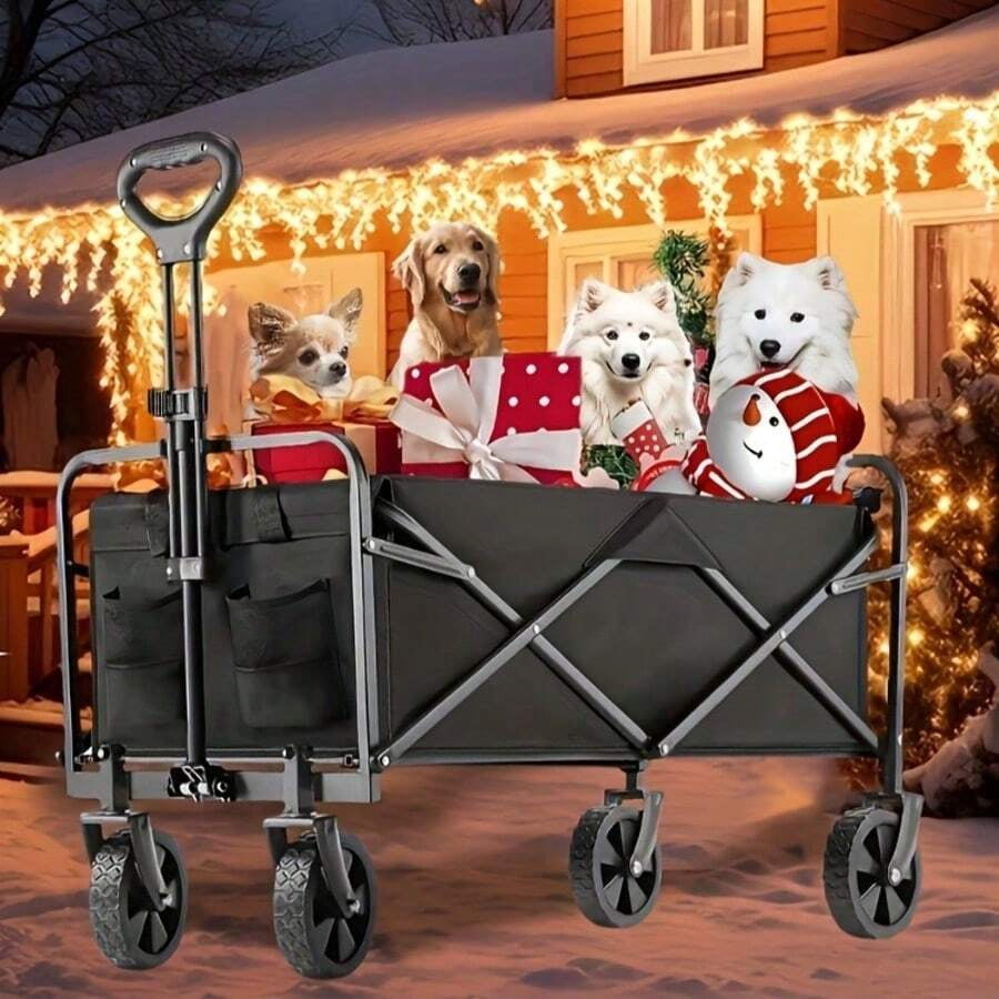 Collapsible Folding Wagon Cart, Track And Field Equipment Transporter Large Capacity Camping Wagon, All-Terrain Foldable Pet Stroller, Heavy-Duty Utility Wagon Cart For Grocery, Outdoor, Beach
