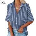 thumbnail image 1 of Sonducket Camisa de mujer Media manga a rayas Blusa con bolsillos Camisa de media manga a rayas Botón con cuello en V Top Prendas para la parte del cuerpo azul marino XL, 1 of 6