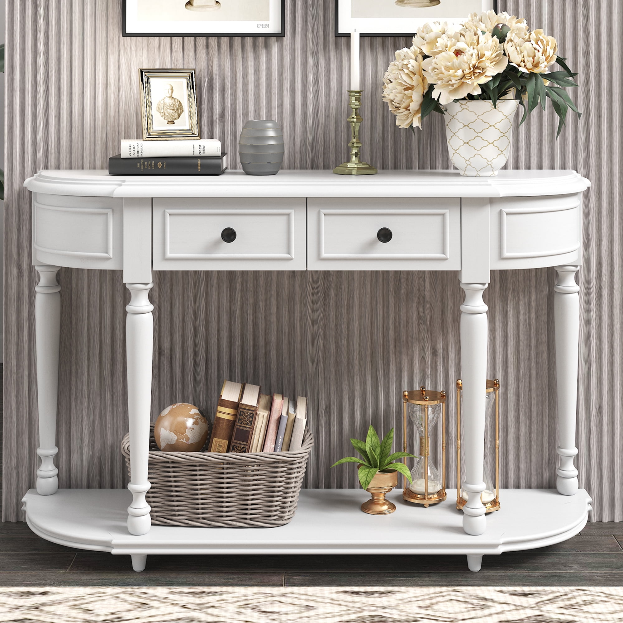 UWRNite Retro Circular Curved Entryway Table, Solid Wood Console Table