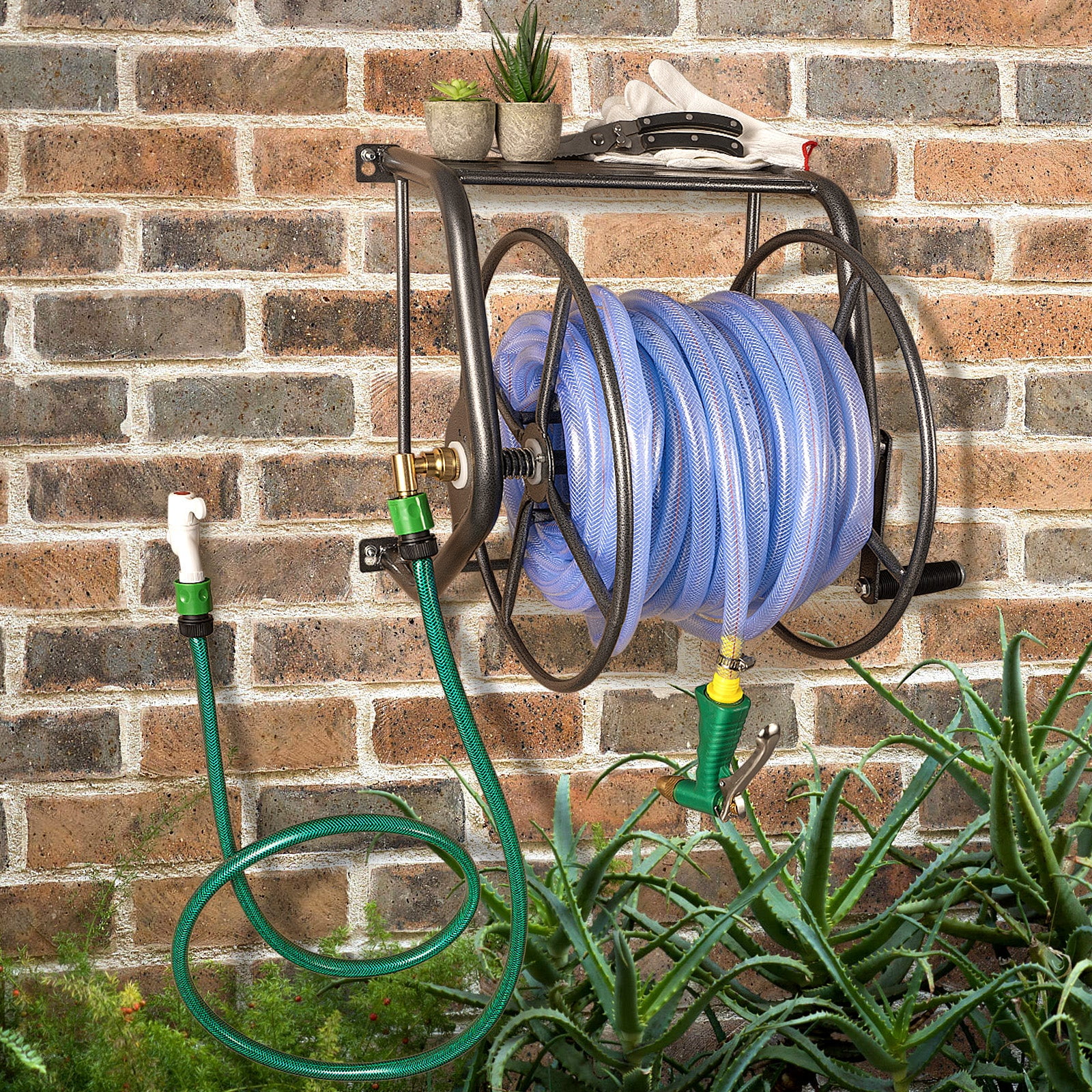 Metal Wall Mounted Hose Reel - Hammertone Grey, 200ft Capacity