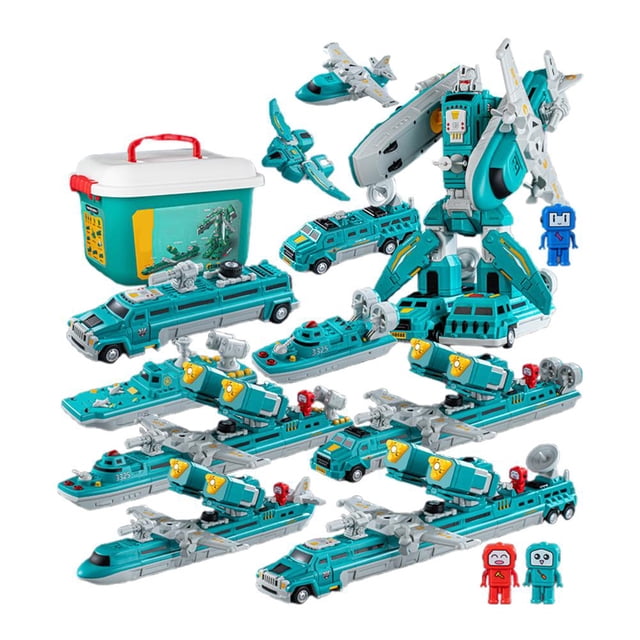 Transforming Toy Set with Storage Box, Magnetic Cars Trucks Robot for Kids