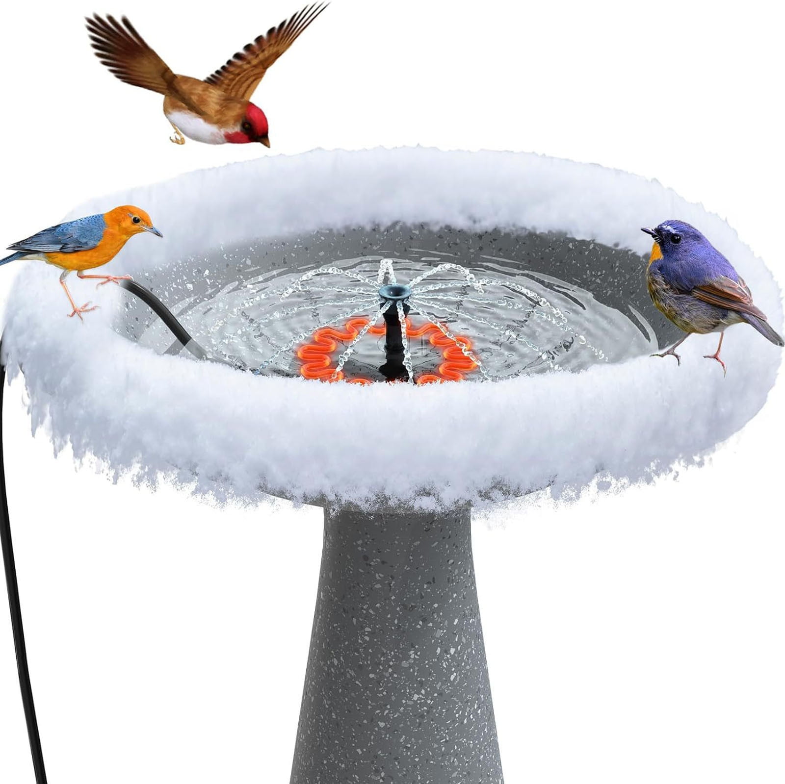 Chanana Bird Bath Heater with Fountain Pump Black, Heated Bird Baths for Outdoor in Winter, with Thermostatically Controlled and Cord, Heated Bird Bath, Birdbath Deicer for Garden Birdbath