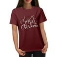 thumbnail image 5 of Jinhomg Christmas Tee Shirts for Women Funny Cute Letter Print Xmas T-Shirt Lightweight Comfy Short Sleeve Crew Neck Holiday Tops Daily Wear Wine XL, 5 of 6