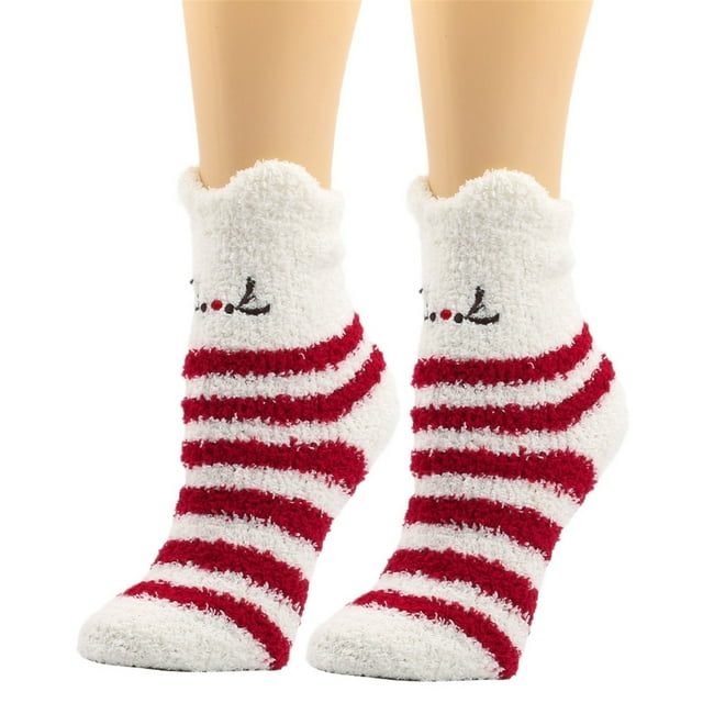 Fgnfyis Femmes Hommes Hiver Décontracté à Rayures Imprimé Chaussettes Chaudes et Duveteuses pour Femmes Doublées Épaisses Tricotées Mi-Mollet Rouges