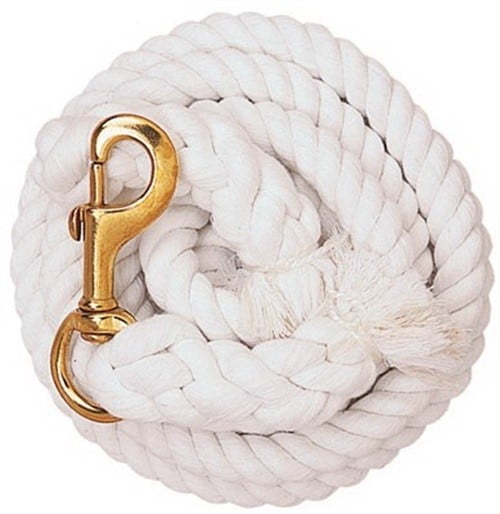 Classic Equine Coloured Long Heavy Duty Cotton Lead Rope with Leather Trim 