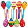 Mydio 12 Pack 4.5" Wooden Fiesta Maracas Assorted Color and Design,Pack of 12