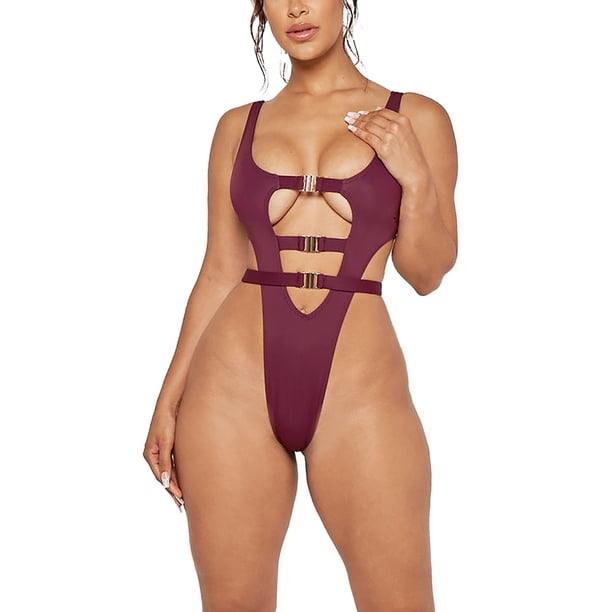 Gibobby Trajes de Baño Mujer Trajes de baño para mujer Traje de baño sin espalda con vendaje Traje de baño para adelgazar(Morado,XL)