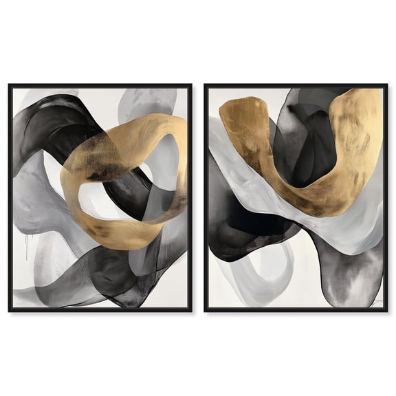 Golden Chaos Set Canvas Set of 2 Elegant Modern Art by Art Remedy, Black Frame, 16 x 20