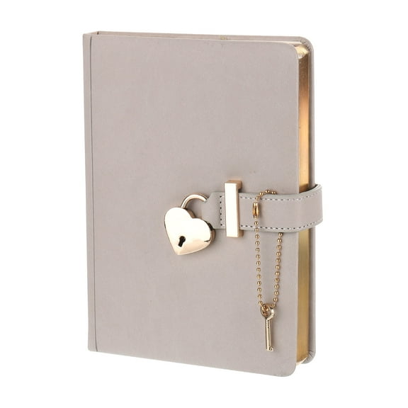 Uxcell B6 Diary with Lock and Key, Journal with Lock Cute Journaling Leather Notebook Journal Diary Heart Lock, Grey