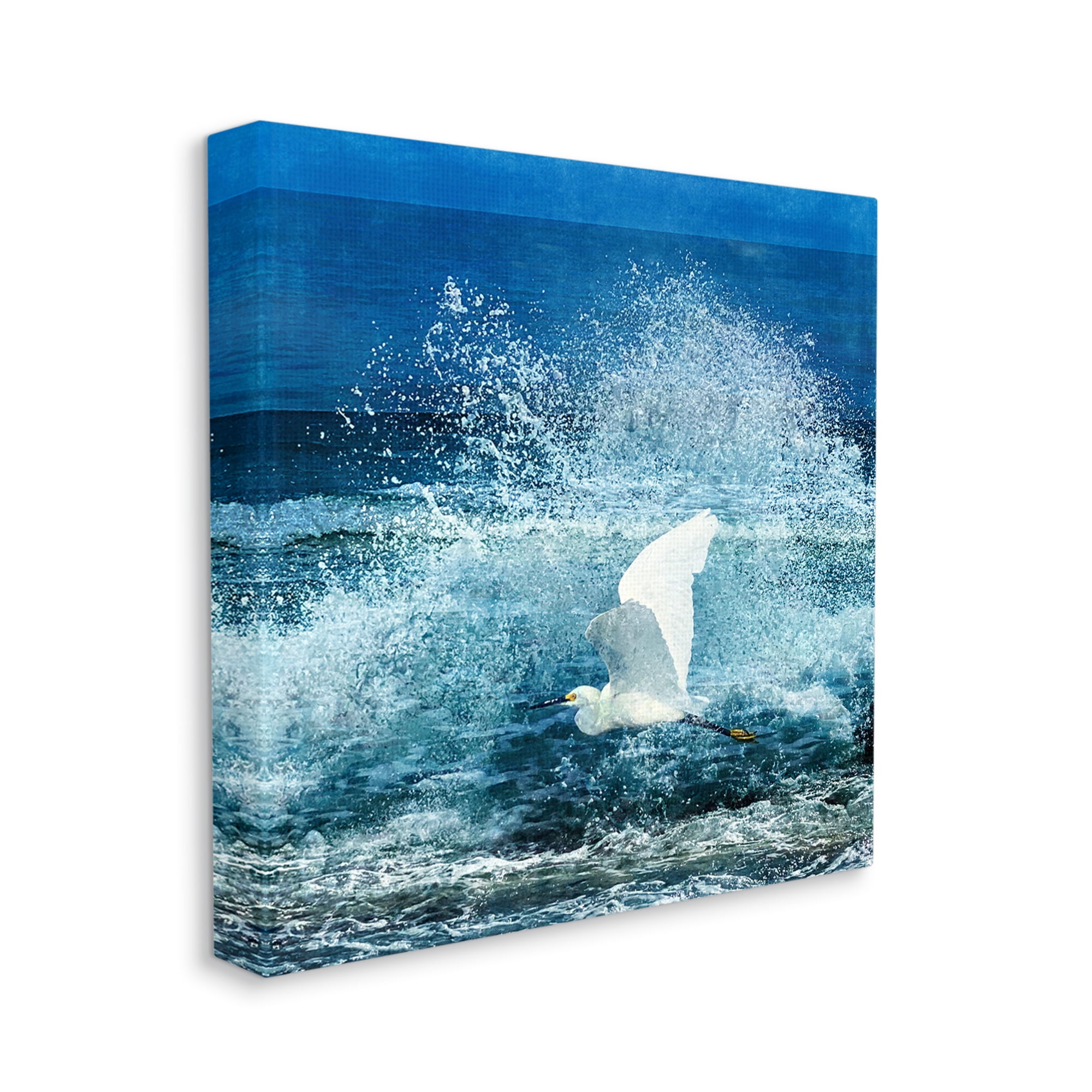 Stupell Industries Egret Flying Waves Splashing Coastal Painting Gallery Wrapped Canvas Print Wall Art