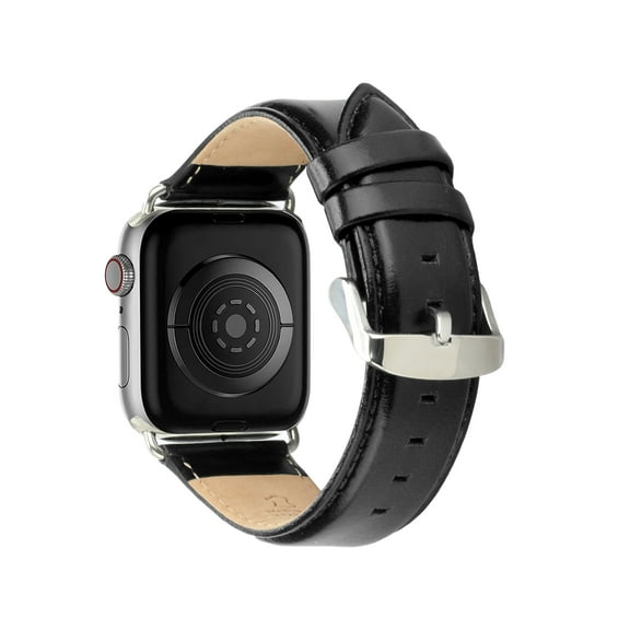 For Apple Watch Size 42/44/45mm Genuine Leather Replacement Band Strap Hybrid Wristbands Design Silver Buckle for iWatch Series 7/SE/6/5/4/3/2/1 [Classic Black]