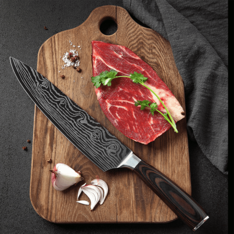 GoldTech Products 8” Professional Chef's Kitchen Knife - German High Carbon  Stainless Steel, Pakka Wood Handle & Damascus Laser Pattern Design - Best  Choice for Kitchen or Restaurant 