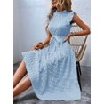 thumbnail image 6 of Women'S Ruffle Sleeve Stand Collar Maxi Dress A-Line Hem Ruffled Summer Casual Belted Dress Light Blue S, 6 of 8