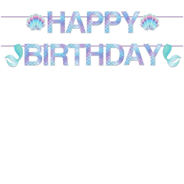 Pancarta de cumpleaños de sirena, suministros de fiesta de sirena para niñas y niños, pancarta de feliz cumpleaños de sirena, suministros de decoración para fiestas temáticas de sirena