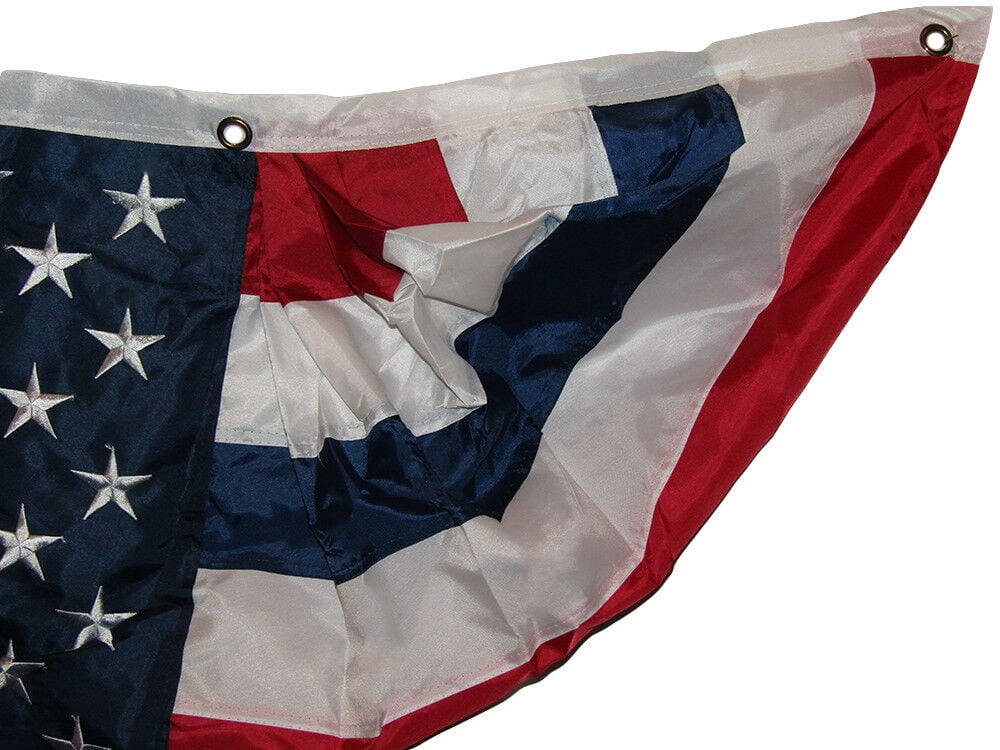 (2 PACK) 1.5x5 USA American Embroidered Sewn Nylon 2ply 1.5'x5' Bunting Fan Flag