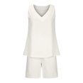 thumbnail image 4 of Idoravan Women Sets Clothing Clearance Women Casual Summer V Neck Solid Sleeveless Tops and Shorts Two Pieces Set Suit, 4 of 8