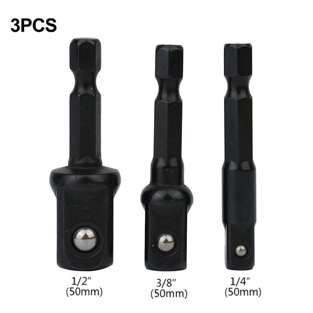 3Pc Socket Adapter Set Hex Shank Extension With 1 4 3 8 And 1 2 Inch Sockets Rust Resistant Chrome Vanadium Steel
