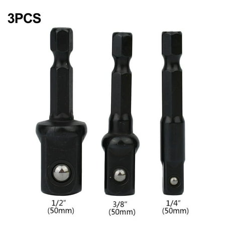

3pc Impact Socket Adapter 1/4 3/8 1/2Inch Nut Driver Sockets Hex Shank Extension