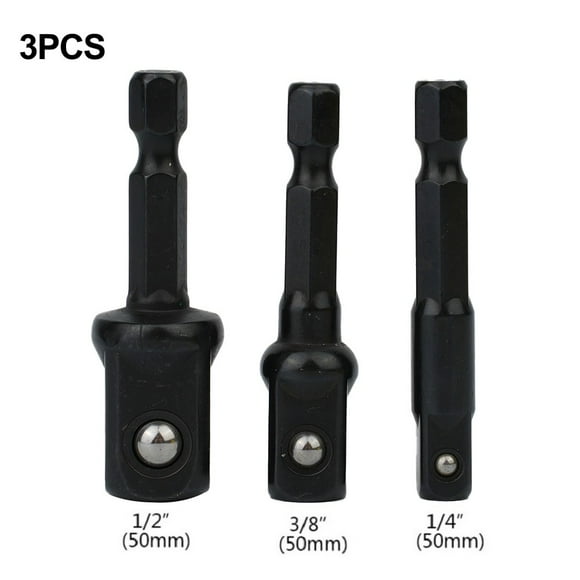 3Pc Socket Adapter Set Hex Shank Extension With 1 4 3 8 And 1 2 Inch Sockets Rust Resistant Chrome Vanadium Steel