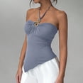 thumbnail image 2 of YUGYXL Halter Neck Tank Tops for Women Sleeveless Solid Color Bandeau Top Asymmetrical Hem Summer Fashion Outfits XL, 2 of 6