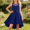 thumbnail image 2 of Larisalt Girls Mesh Summer Dress Sleeveless Crewneck Bow Tie Waist Asymmetric Bottom A-Line Dresses, 2 of 5