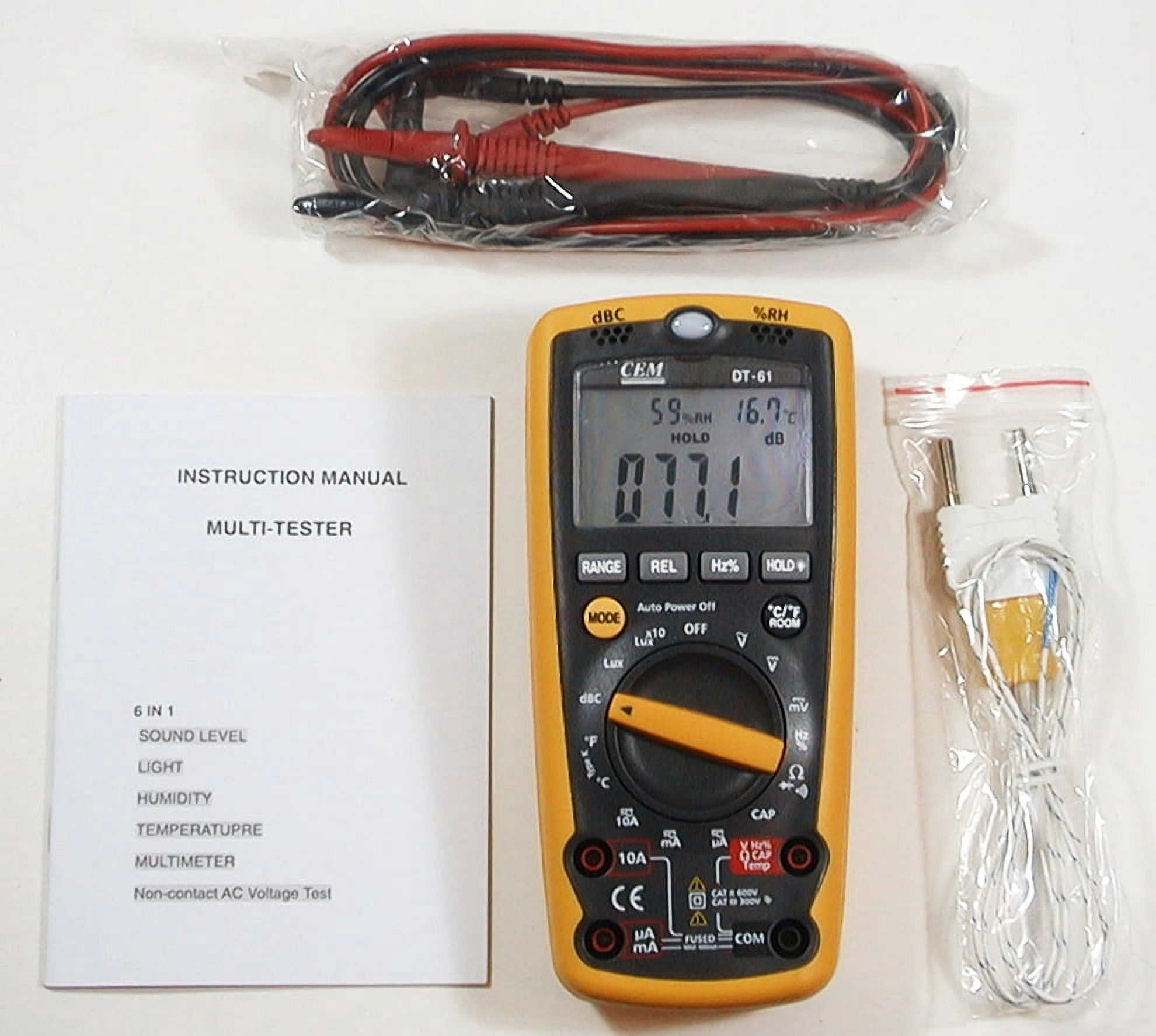 CEM DT-61 6-in-1 Industrial Thermometer Light Humidity Sound Meter NCV Multimeter