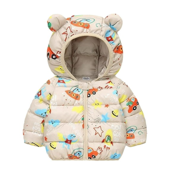Emitonse Toddler Boy Warm Winter Coat Girls' Outerwear Jackets Coats Boys Winter Coats with Hood Toddler Boys' Outerwear Winter Puffer Fleece Lined Jackets Coats for Kids Size for 2-3 Years,Beige