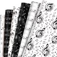 thumbnail image 1 of 12-Sheet Musical Notes Wrapping Paper Set | Black & White Staff Music Gift Wrap | 6 Designs for Concerts, Music Themed Parties & More, 1 of 5