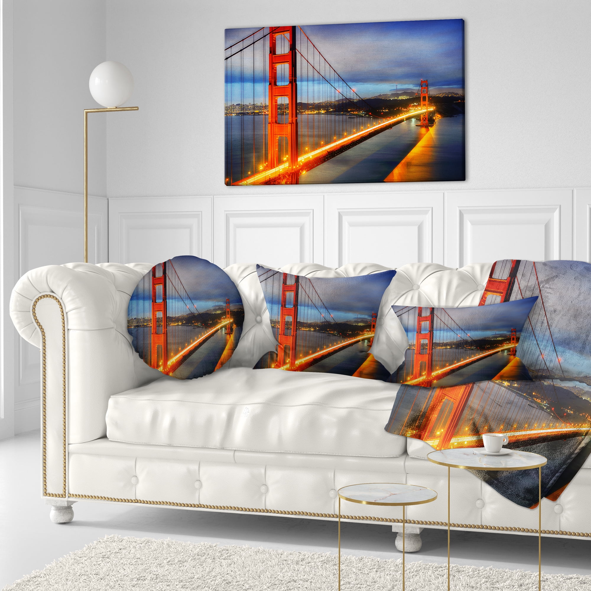 Designart Golden Gate Bridge - Landscape Photography Throw Pillow - 12x20