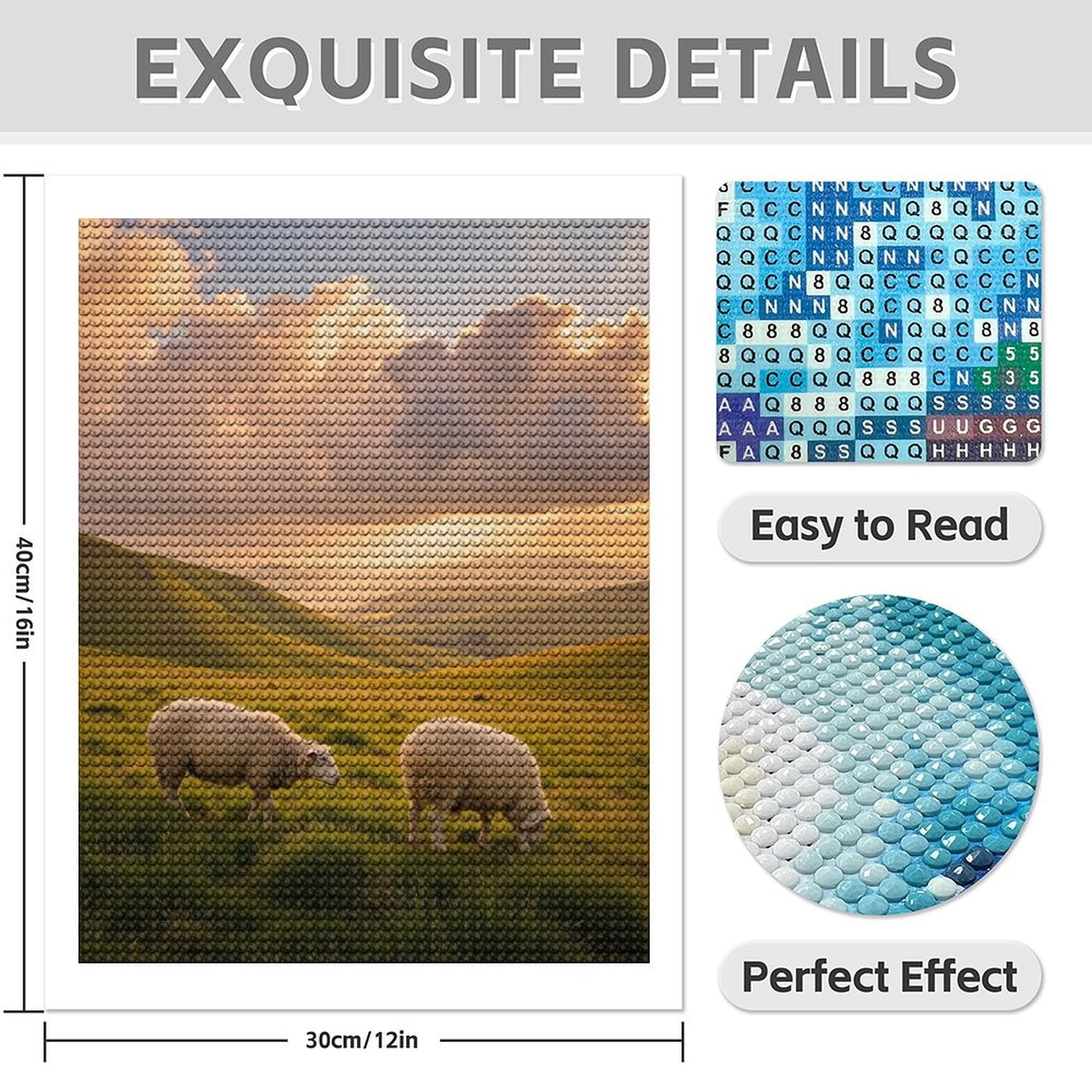 Diamond Art Kit for Adults, Sheep Grazing Rolling Hills Sunset Diamond Painting for Adults Beginners, DIY Diamond Art Painting Kits, 5D Diamond Painting Crafts for Home Decor 12x16 Frameless