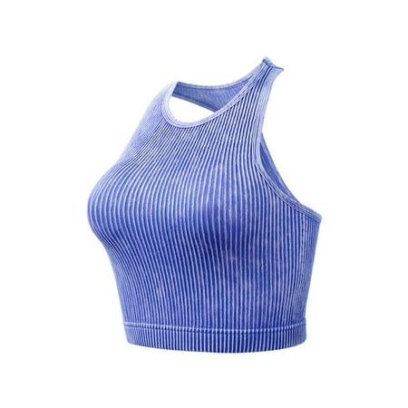 ATOYSOY Women s Ribbed Tank Tops Sports Bra Everyday Bra Camisoles Comfort Bra Underwear Workout Push Up Clearance Breathable Yoga Running Activewear Racerback Wireless Blue L