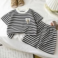 thumbnail image 4 of ITSAME Boys Summer Outfits Striped Short Sleeve Top and Shorts 2-Piece Kids Loose Casual Set Coffee Size 5T, 4 of 6
